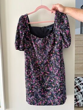 French Connection Black Floral Puff-Sleeve Dress